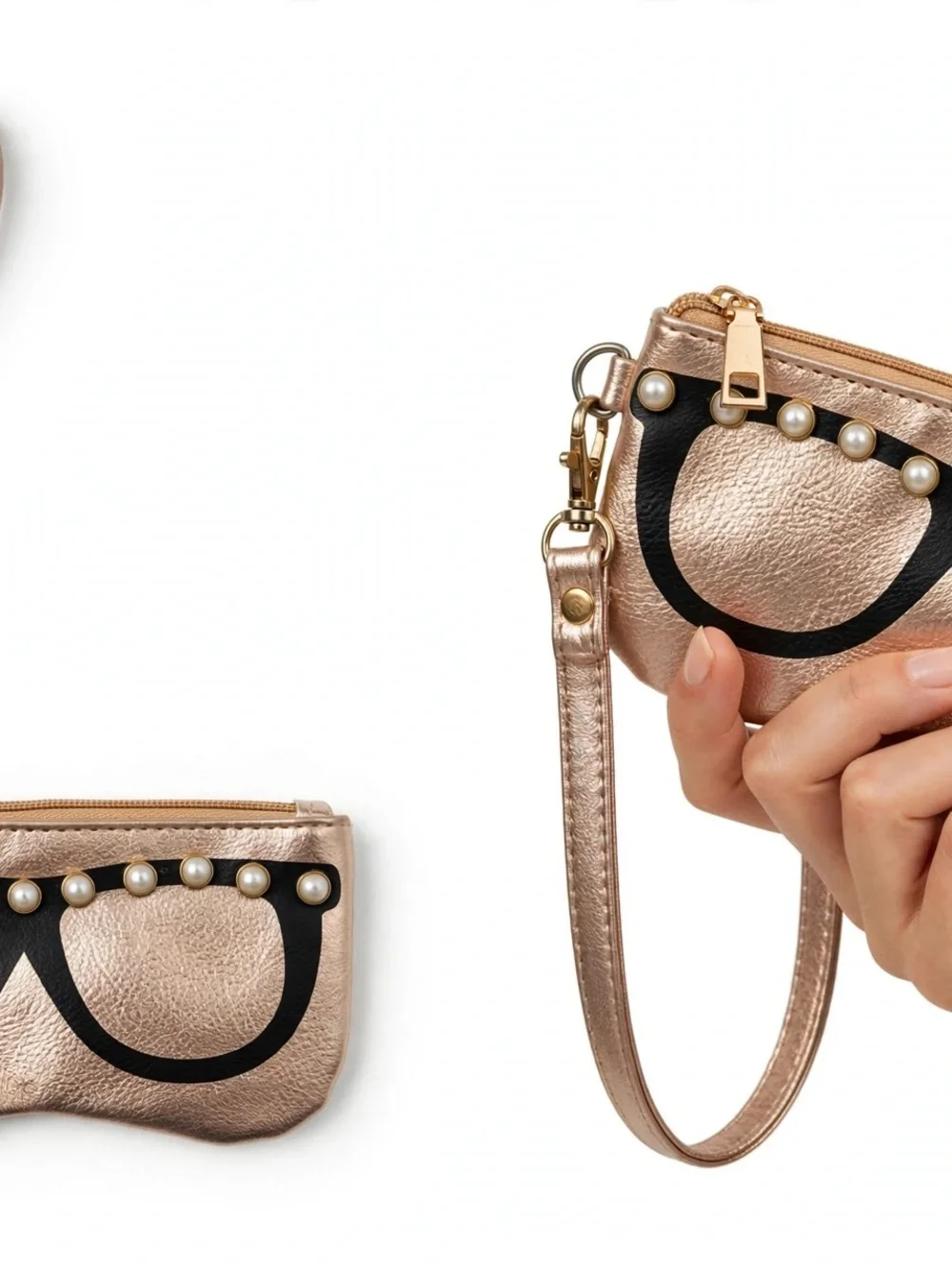 Pearl-Trim Metallic Pink Wristlet Sunglasses Pouch
